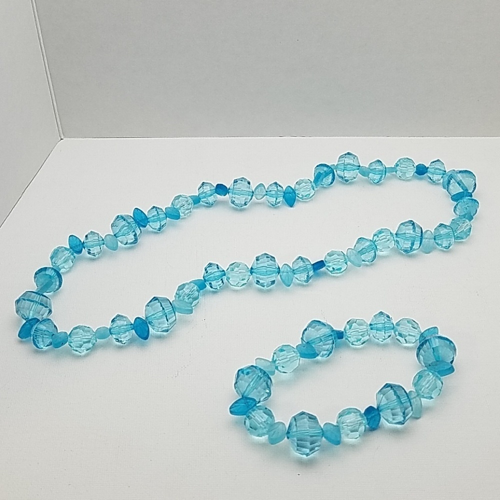 Handmade Blue Bead Necklace 22" & Bracelet 10"